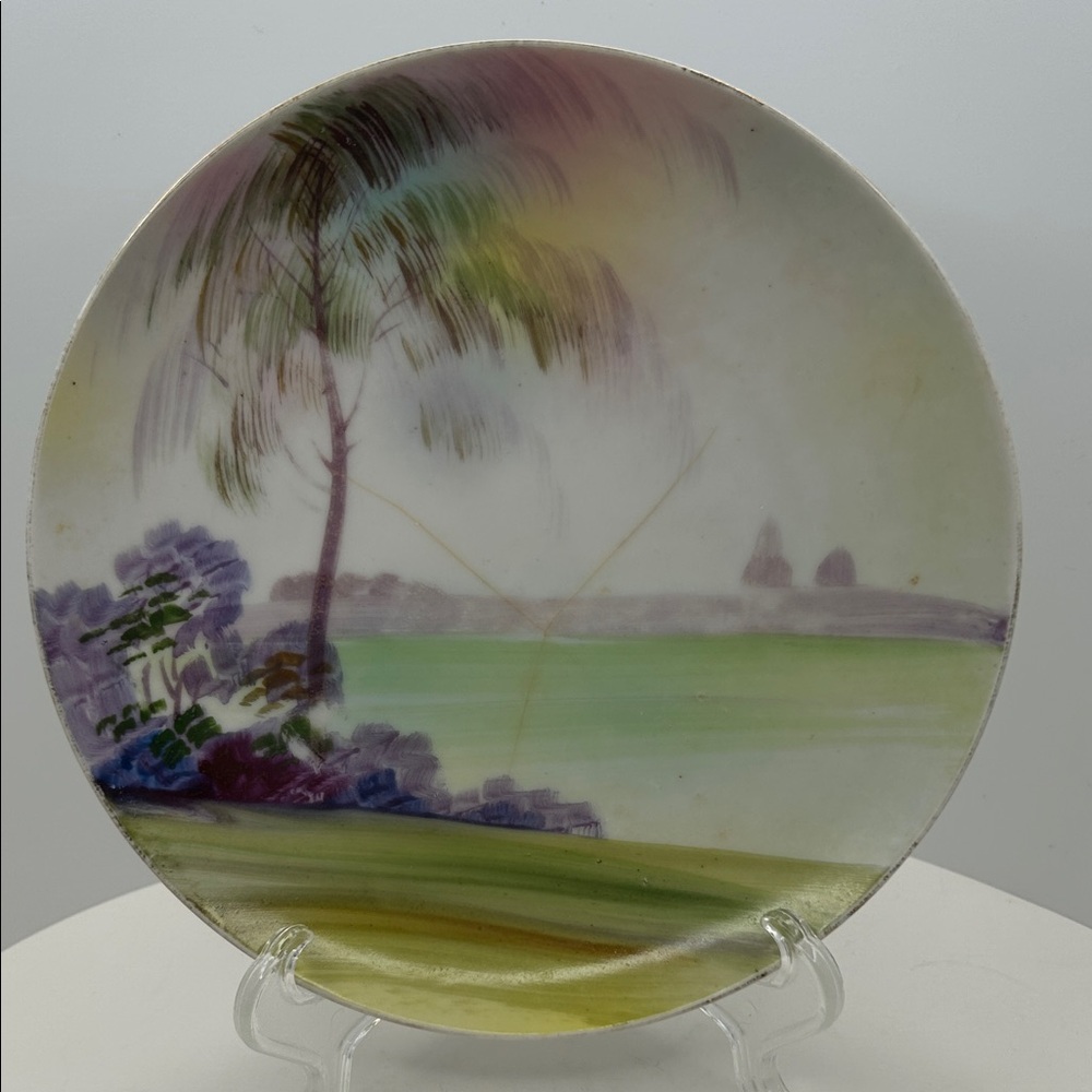 Nippon Hand Painted Porcelain Scenic Accent Plate **Cracked